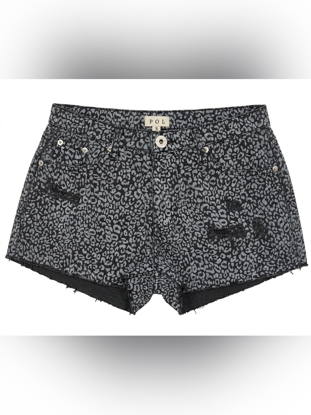 POL Animal Print Distressed Jean Shorts S NWOT